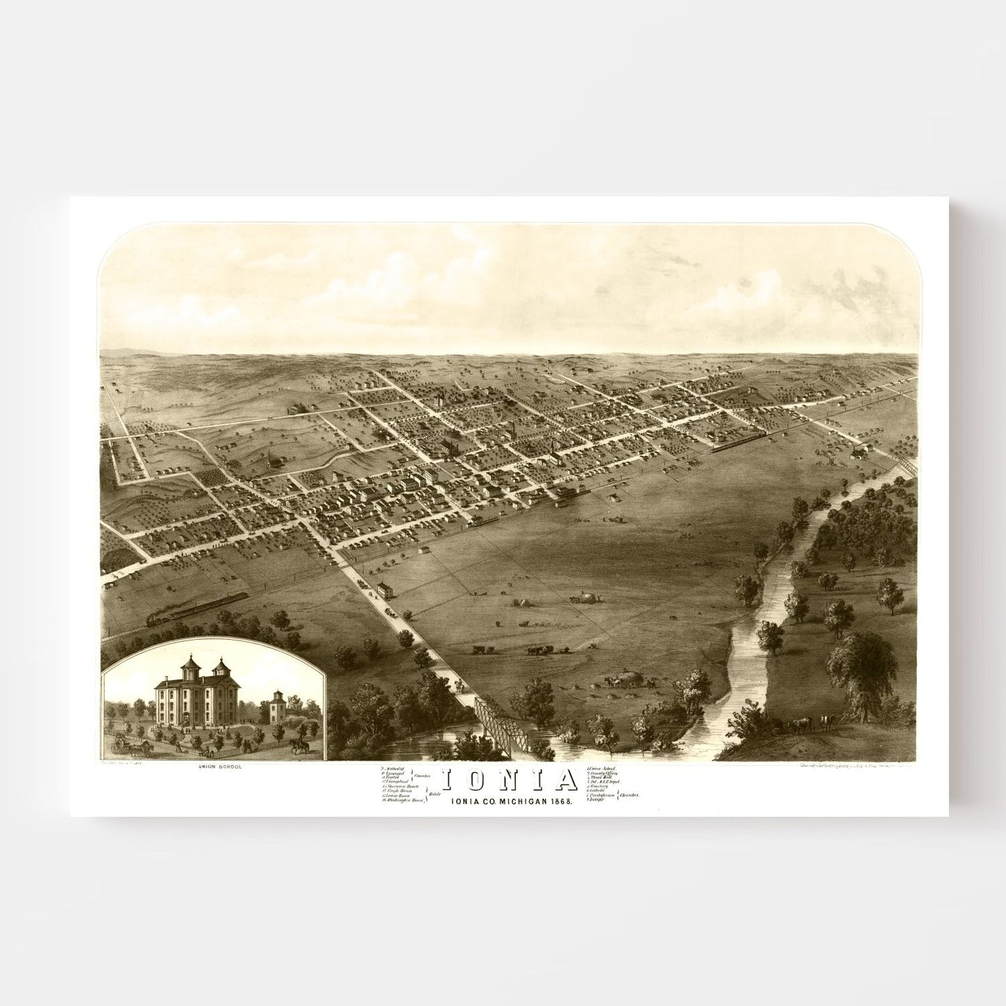 Vintage Map of Ionia, Michigan, 1868