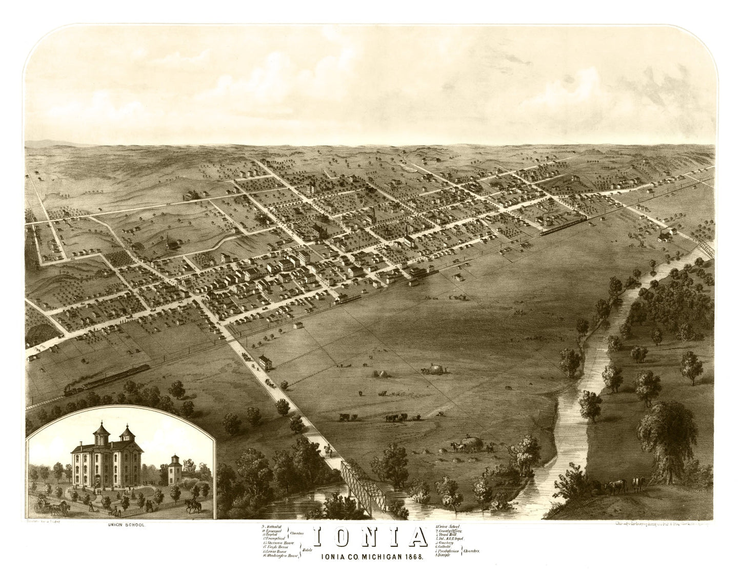 Vintage Map of Ionia, Michigan, 1868