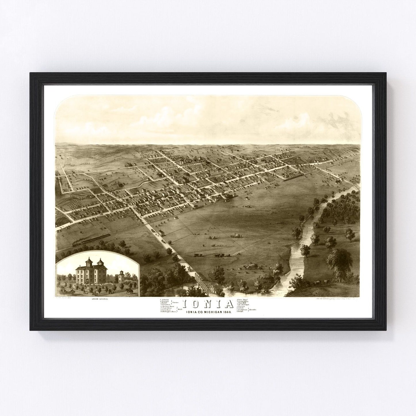 Vintage map of Ionia, Michigan, 1868