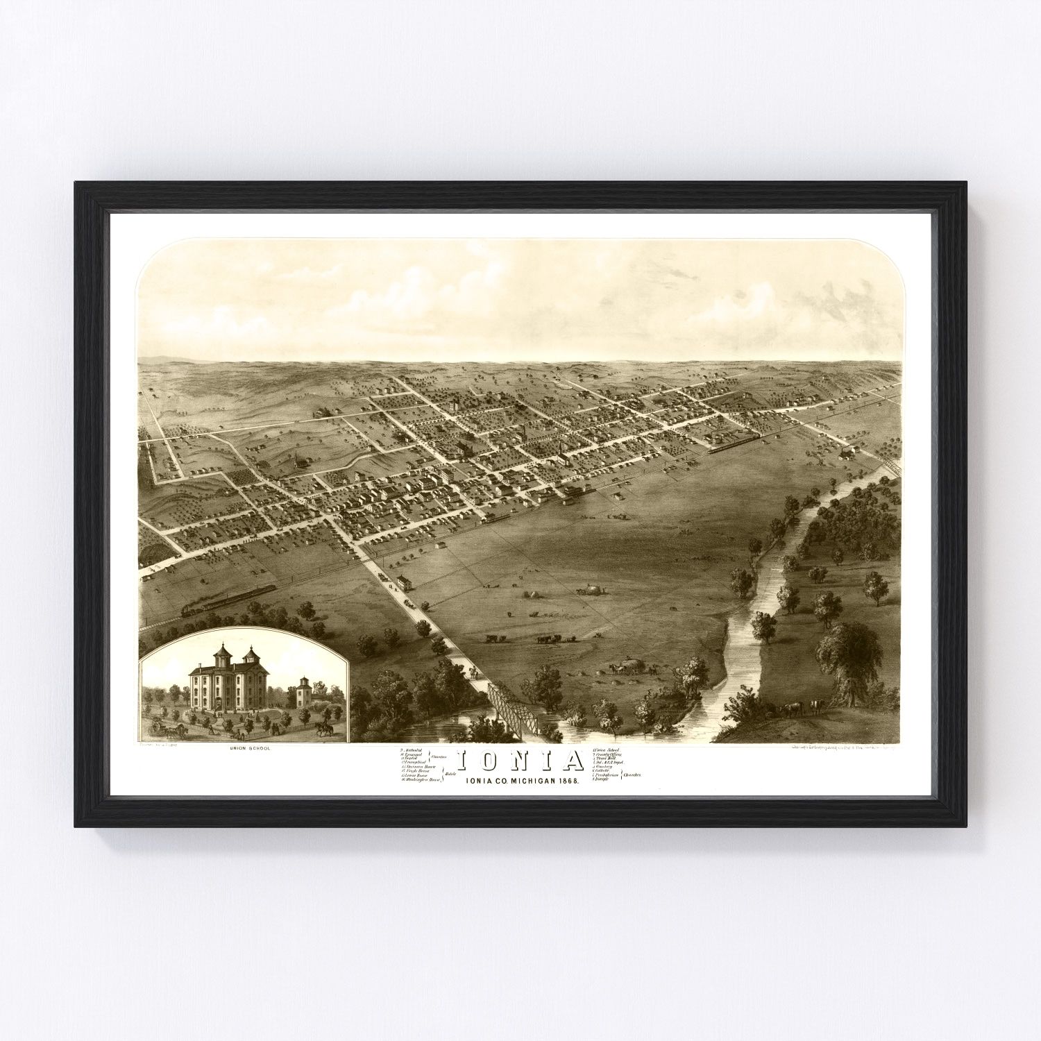 Vintage map of Ionia, Michigan, 1868