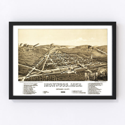 Vintage map of Ironwood, Michigan, 1886