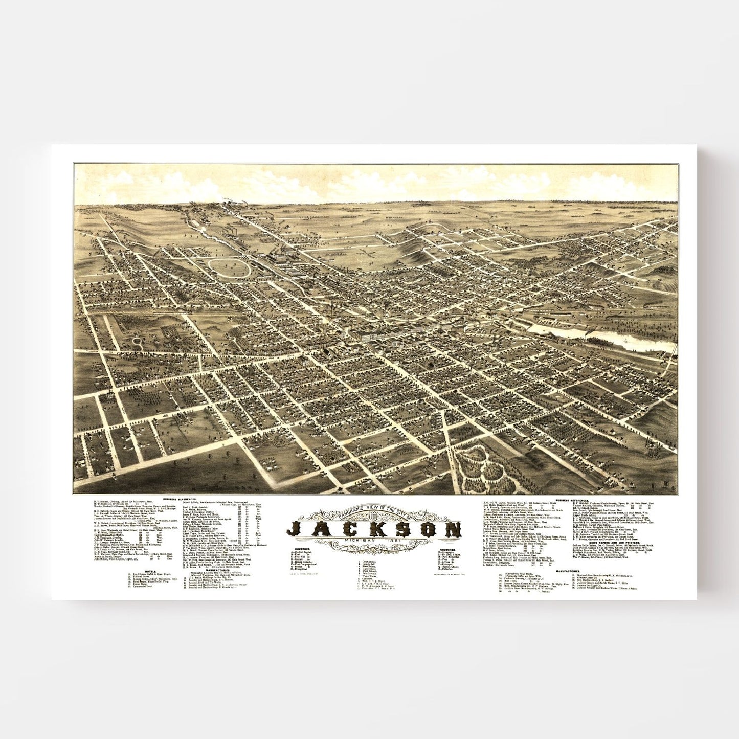 Vintage Map of Jackson, Michigan, 1881
