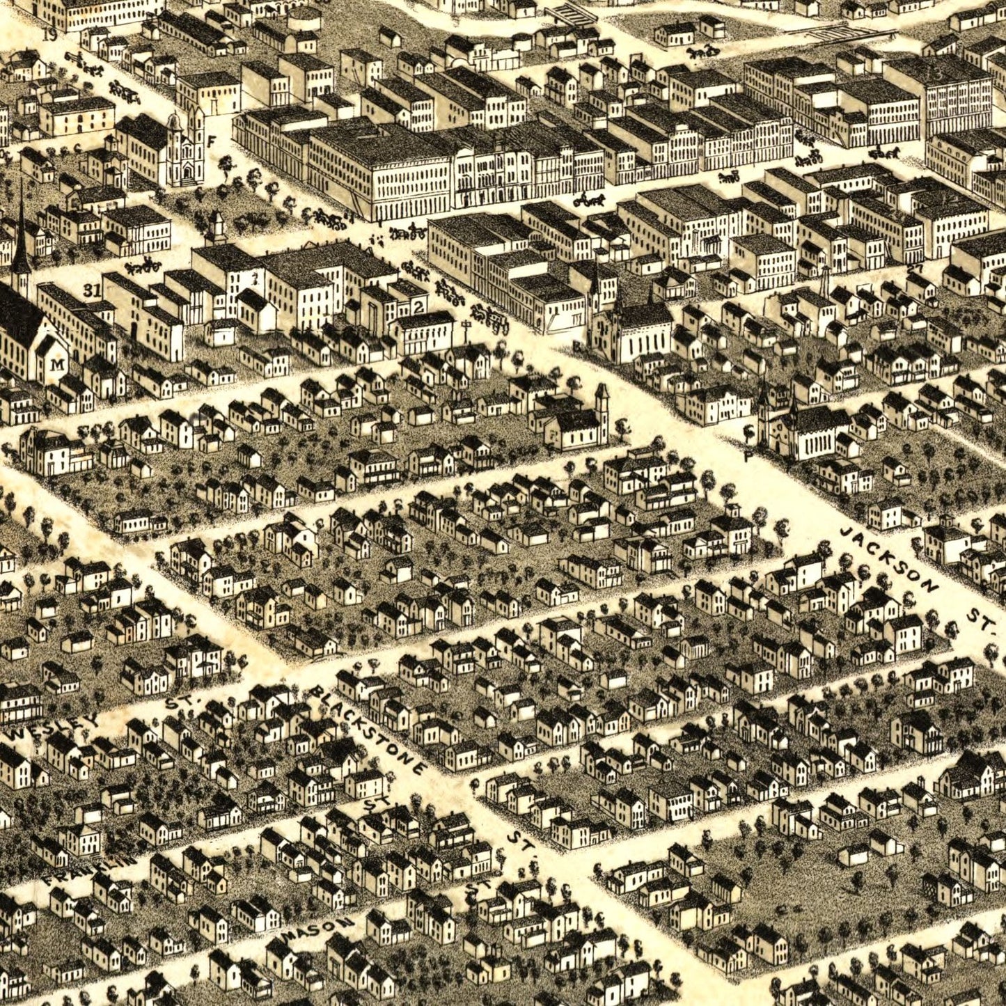 Vintage Map of Jackson, Michigan, 1881