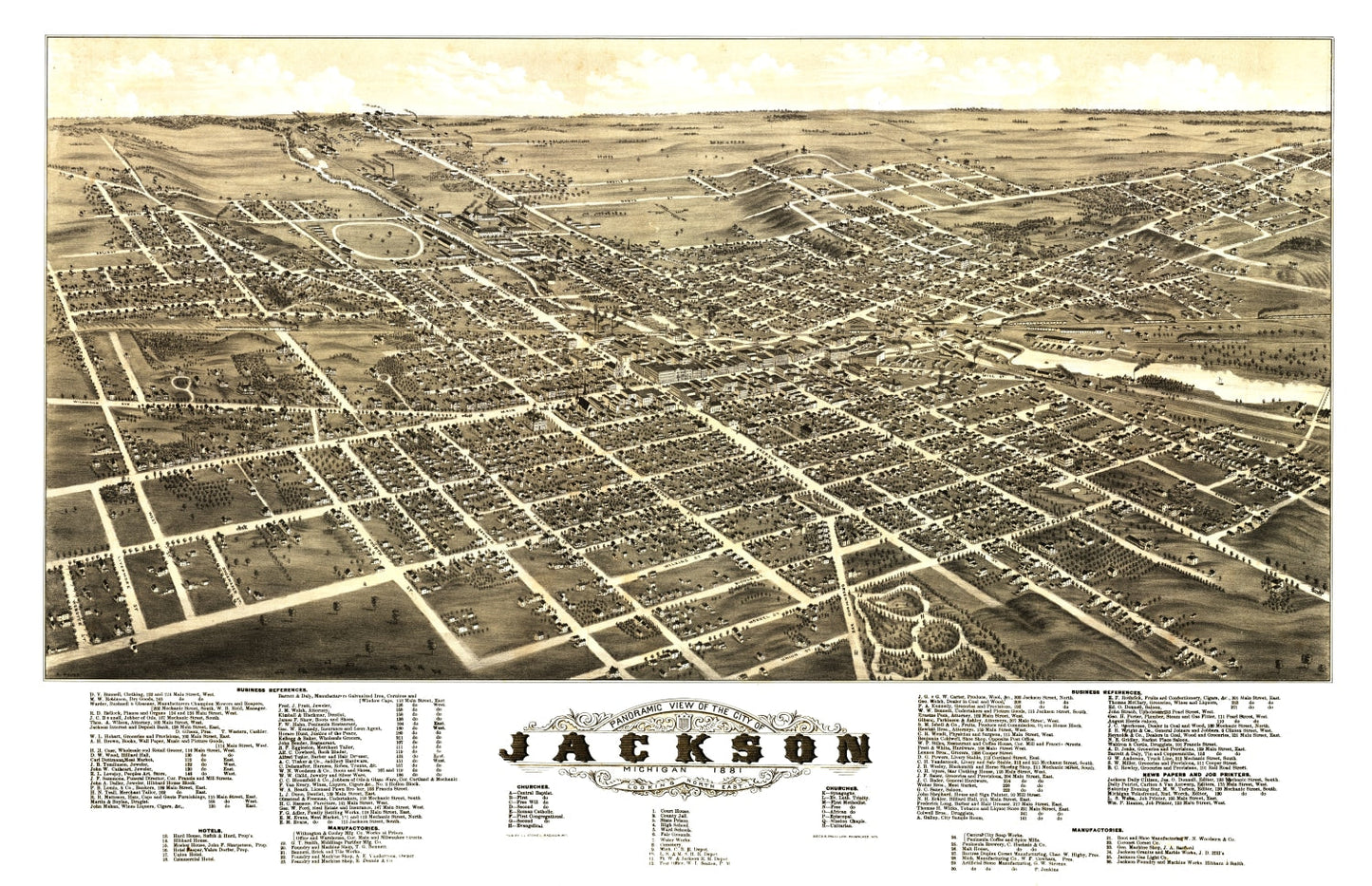 Vintage Map of Jackson, Michigan, 1881
