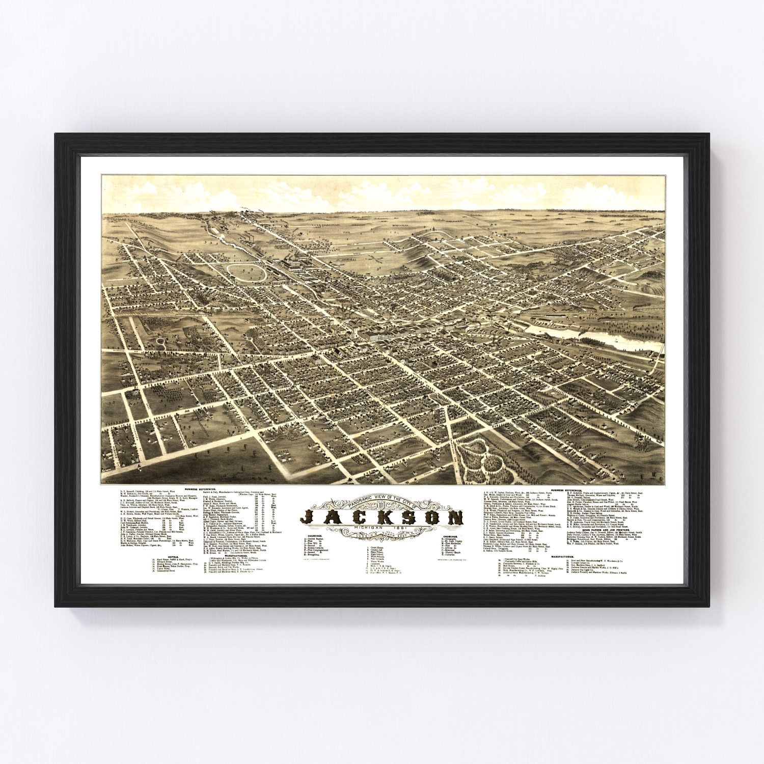 Vintage map of Jackson, Michigan, 1881
