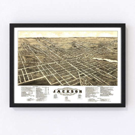 Vintage map of Jackson, Michigan, 1881