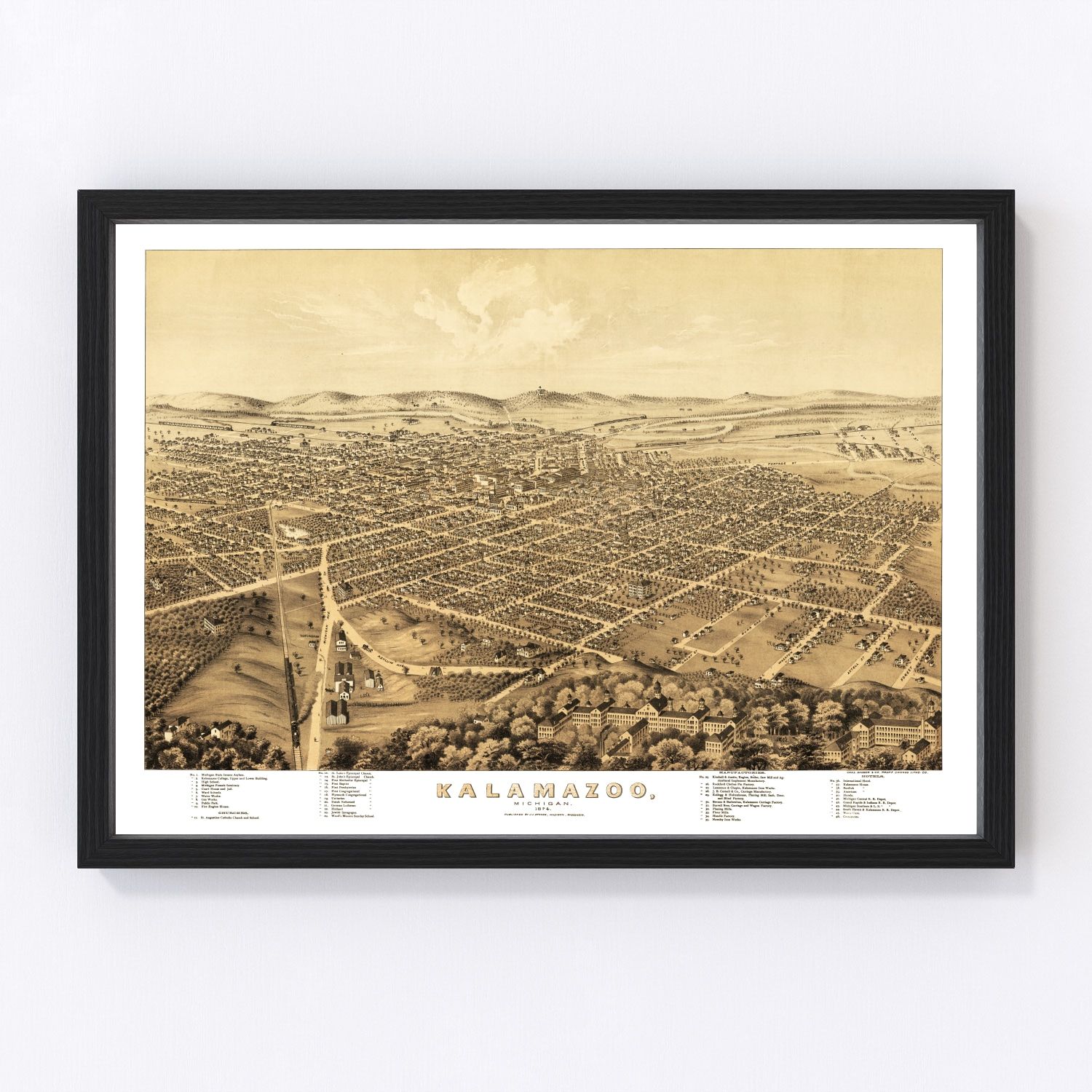 Vintage map of Kalamazoo, Michigan, 1874