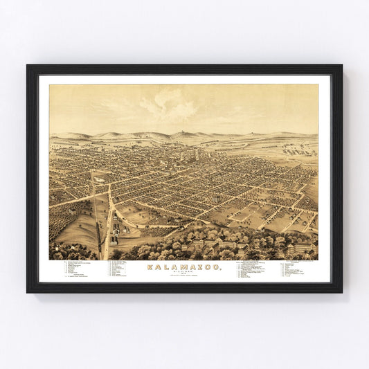 Vintage map of Kalamazoo, Michigan, 1874
