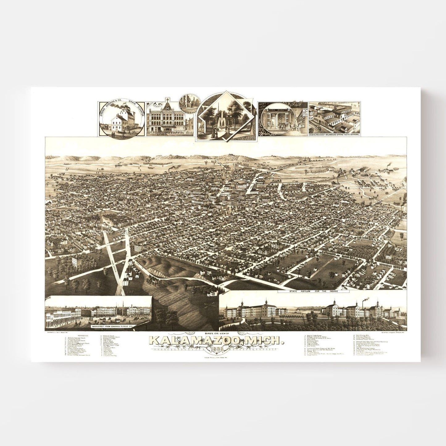 Vintage Map of Kalamazoo, Michigan, 1883