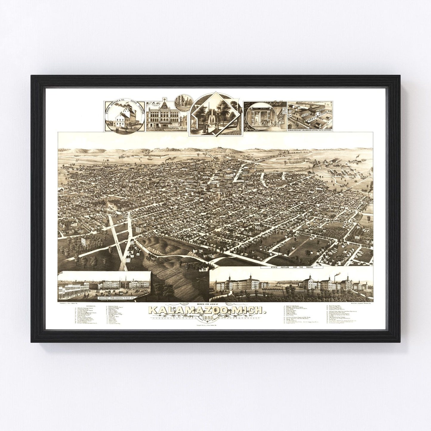 Vintage map of Kalamazoo, Michigan, 1883
