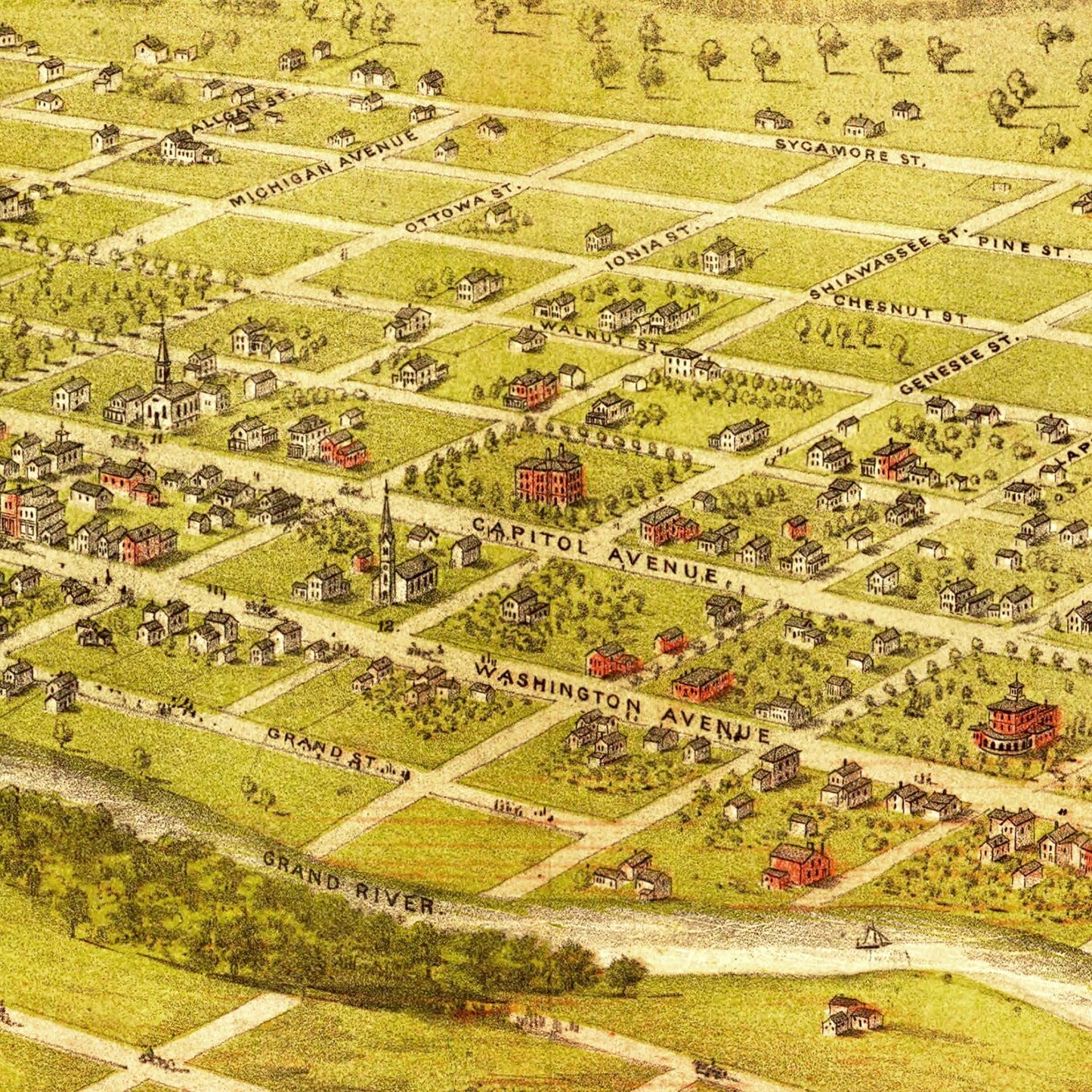 Vintage Map of Lansing, Michigan, 1866