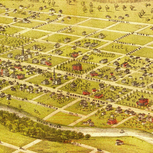 Vintage Map of Lansing, Michigan, 1866