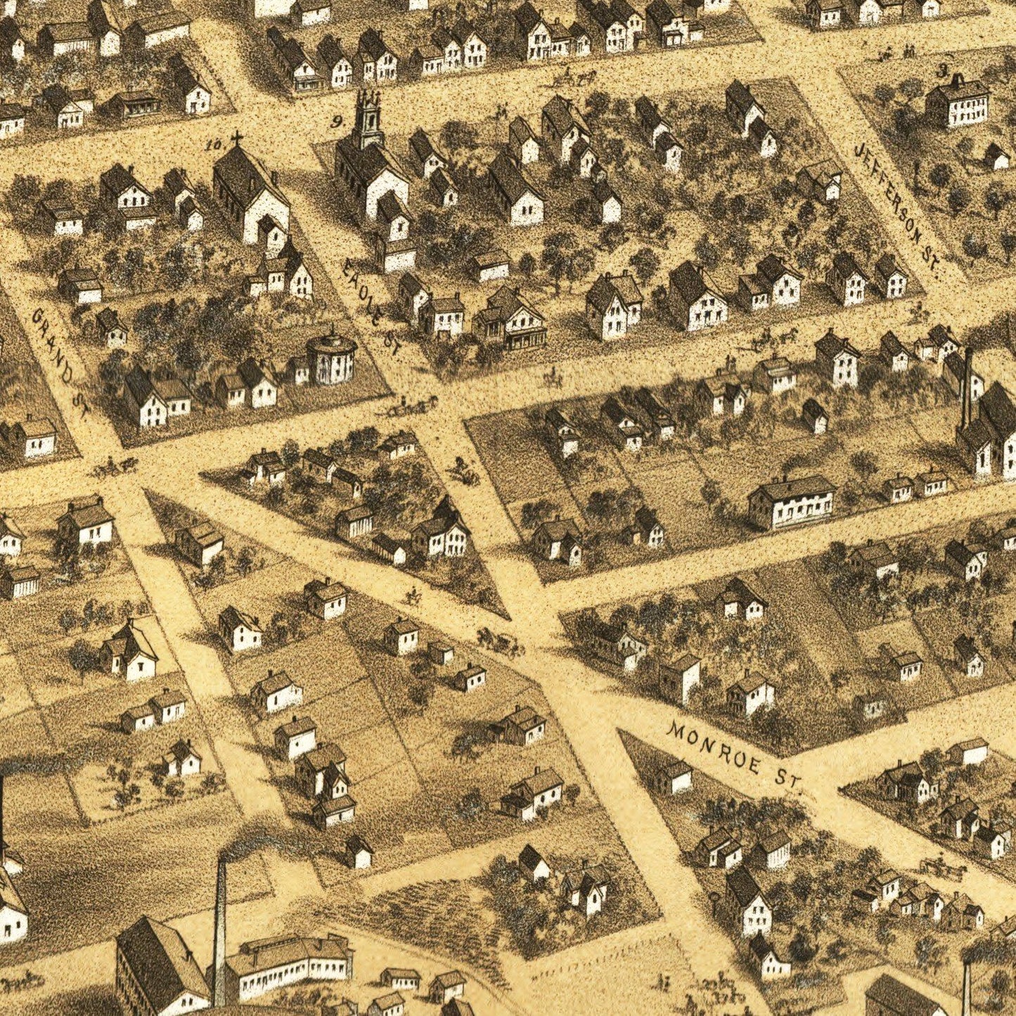 Vintage Map of Marshall, Michigan, 1868