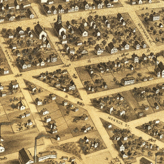 Vintage Map of Marshall, Michigan, 1868