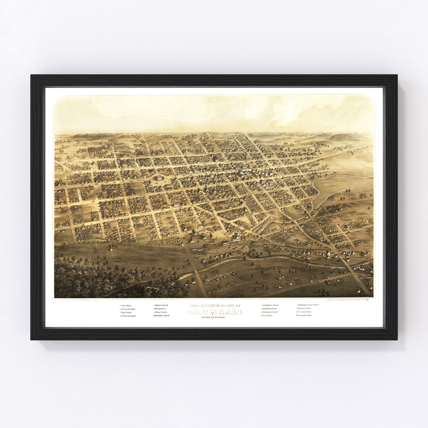 Vintage map of Marshall, Michigan, 1868