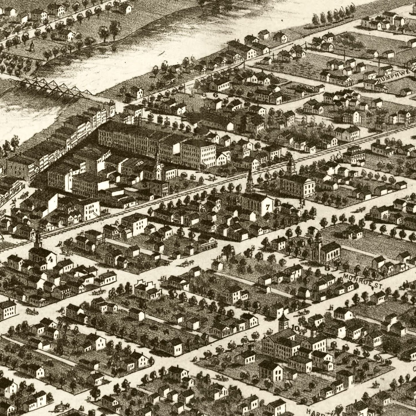 Vintage Map of Monroe, Michigan, 1866