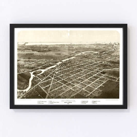 Vintage map of Monroe, Michigan, 1866