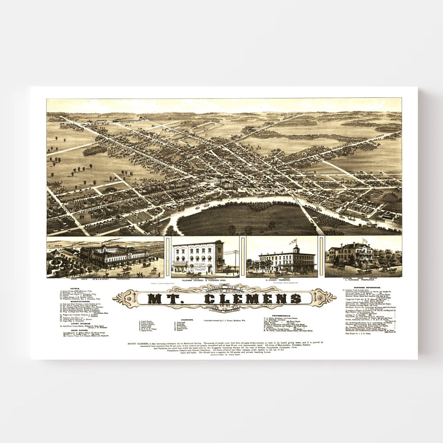 Vintage Map of Mt. Clemens, Michigan, 1881