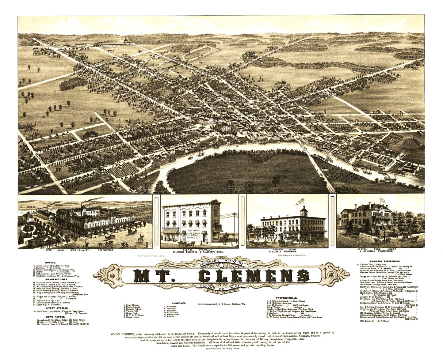 Vintage Map of Mt. Clemens, Michigan, 1881