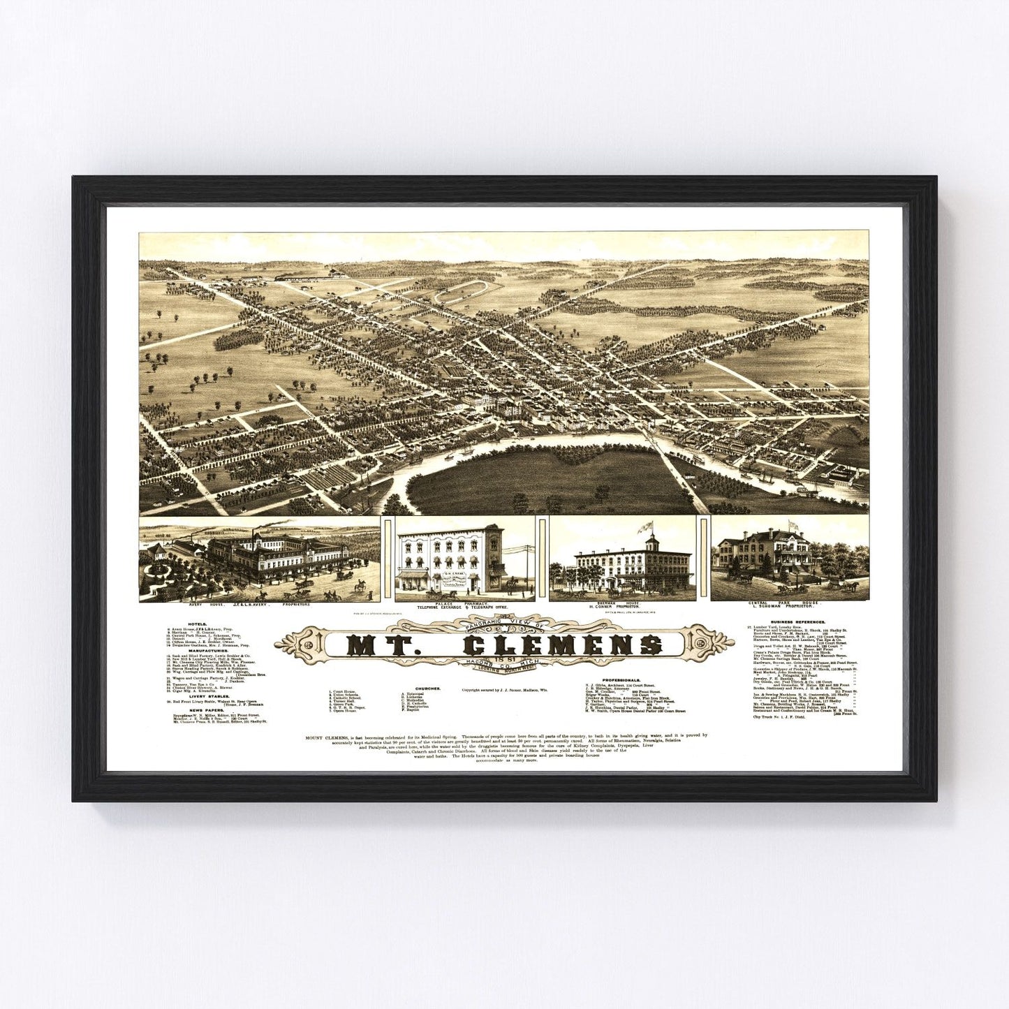 Vintage map of Mt. Clemens, Michigan, 1881