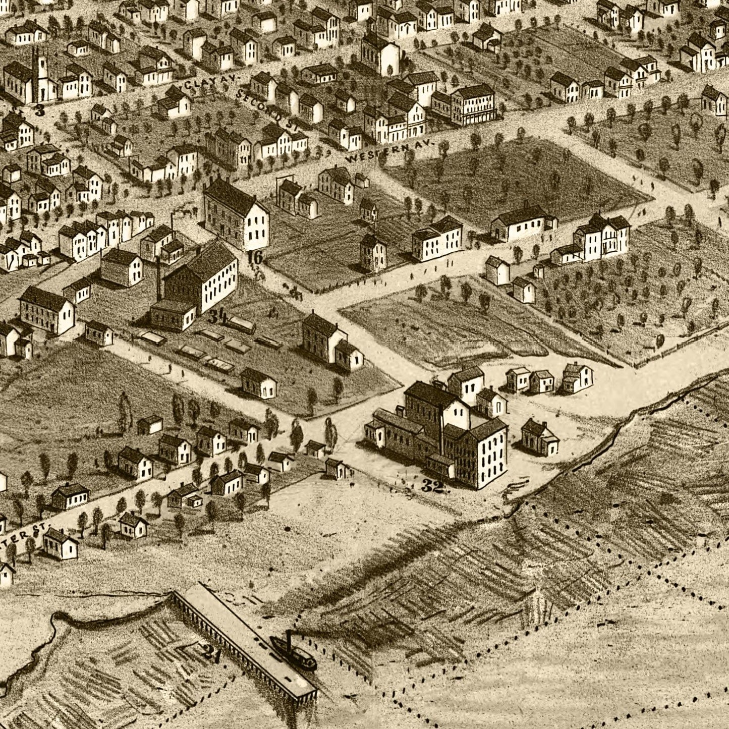 Vintage Map of Muskegon, Michigan, 1868