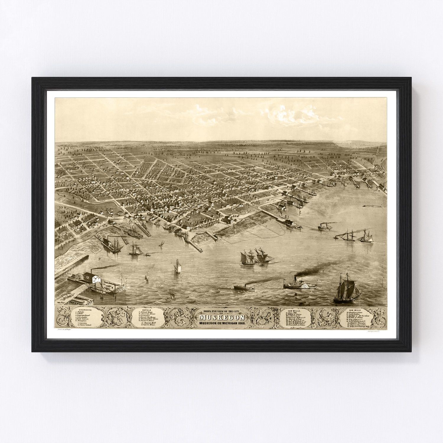 vintage map of Muskegon, Michigan, 1868
