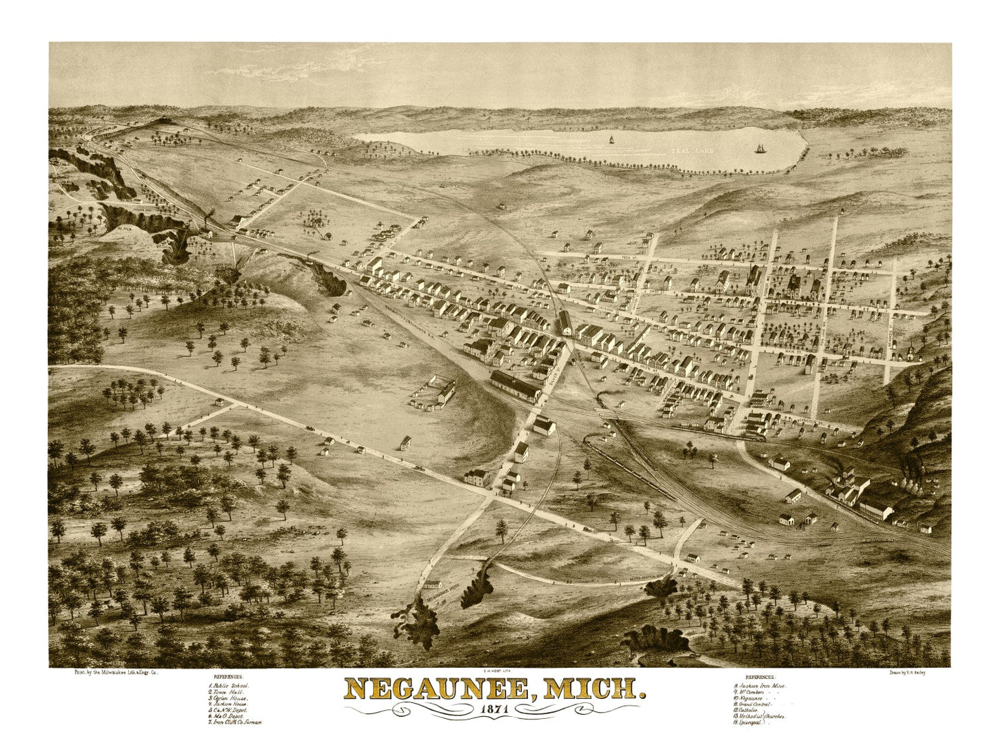 Vintage Map of Negaunee, Michigan, 1871