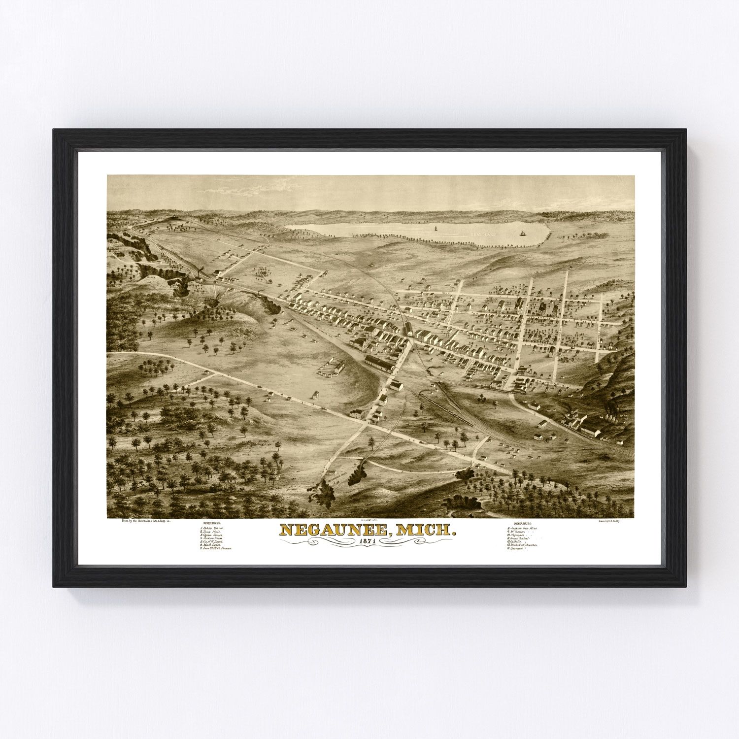 Vintage map of Negaunee, Michigan, 1871