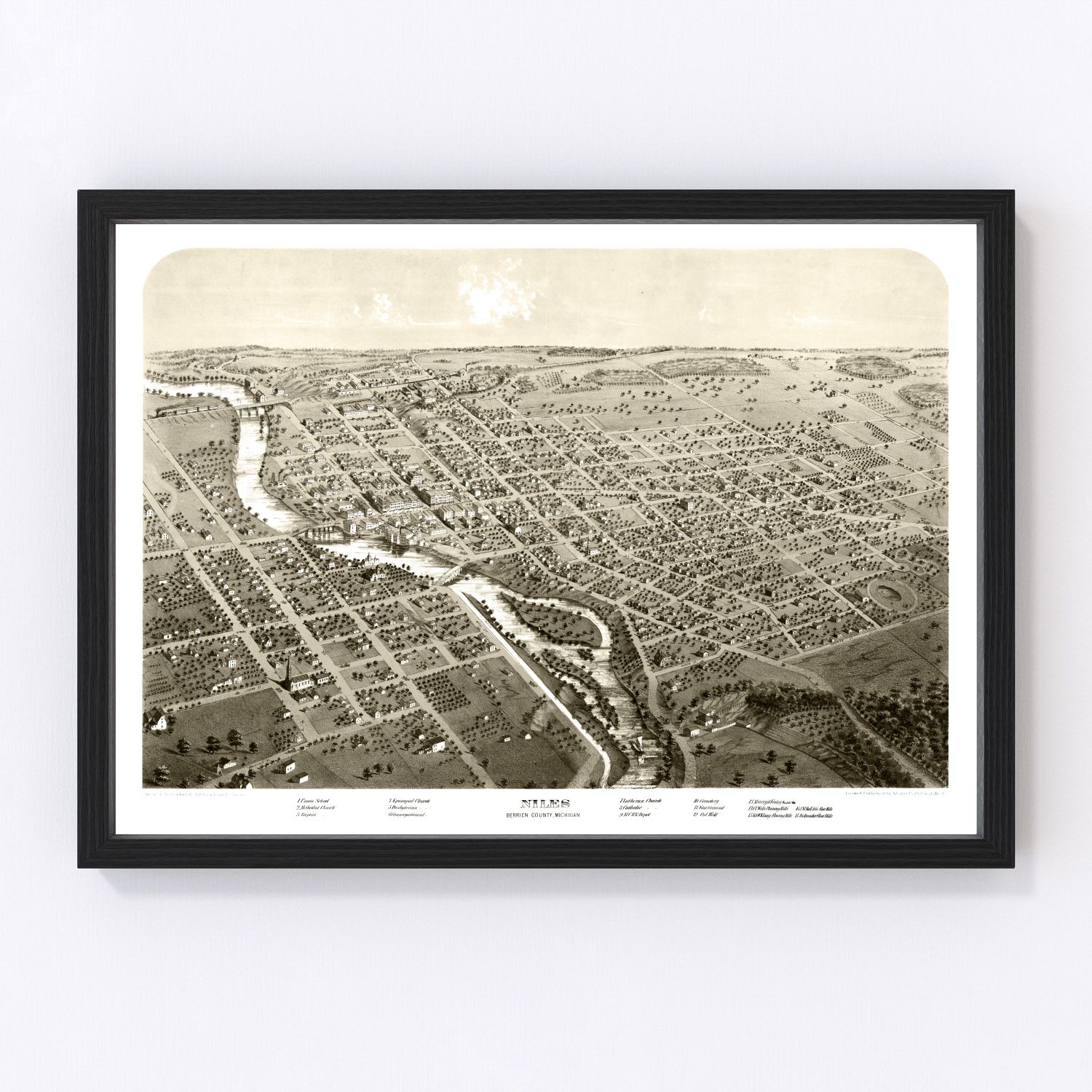 vintage map of Niles, Michigan, 1868