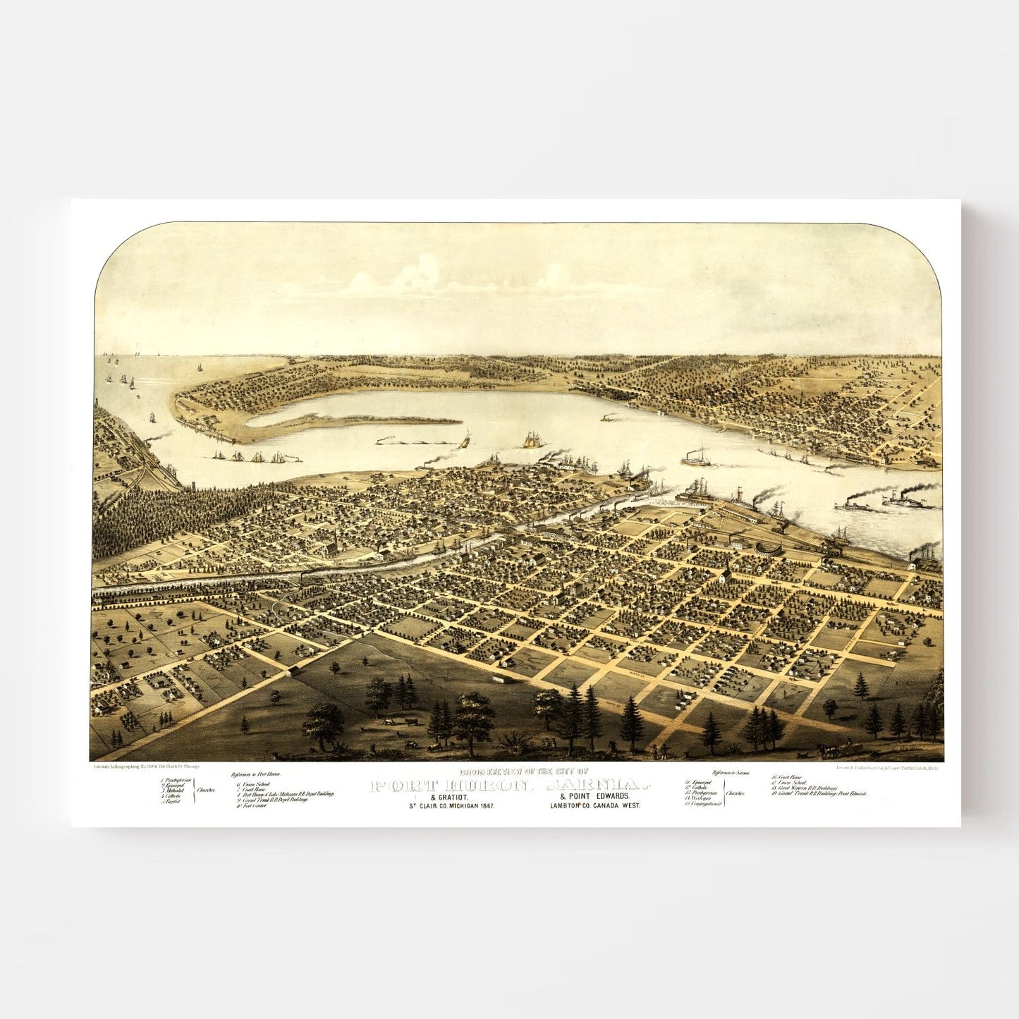 Vintage Map of Port Huron, Michigan, 1867