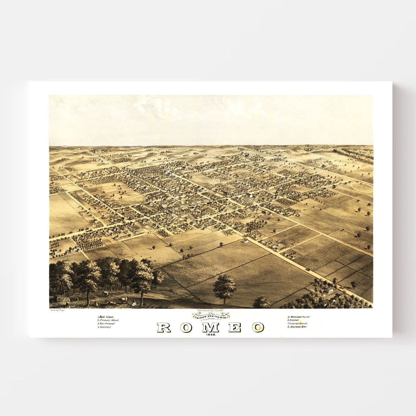 Vintage Map of Romeo, Michigan, 1868