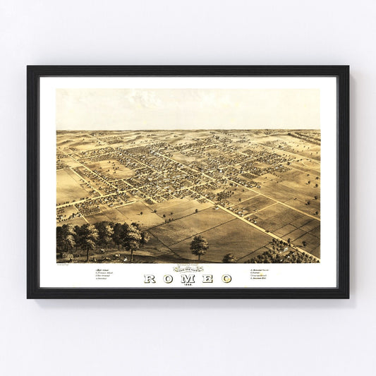 vintage map of Romeo, Michigan, 1868