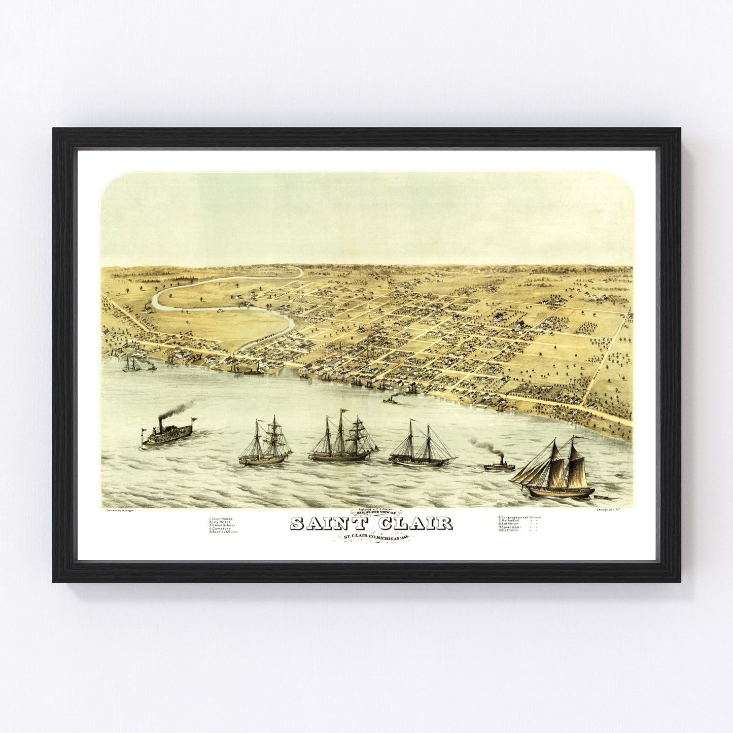 vintage map of Saint Clair, Michigan, 1868
