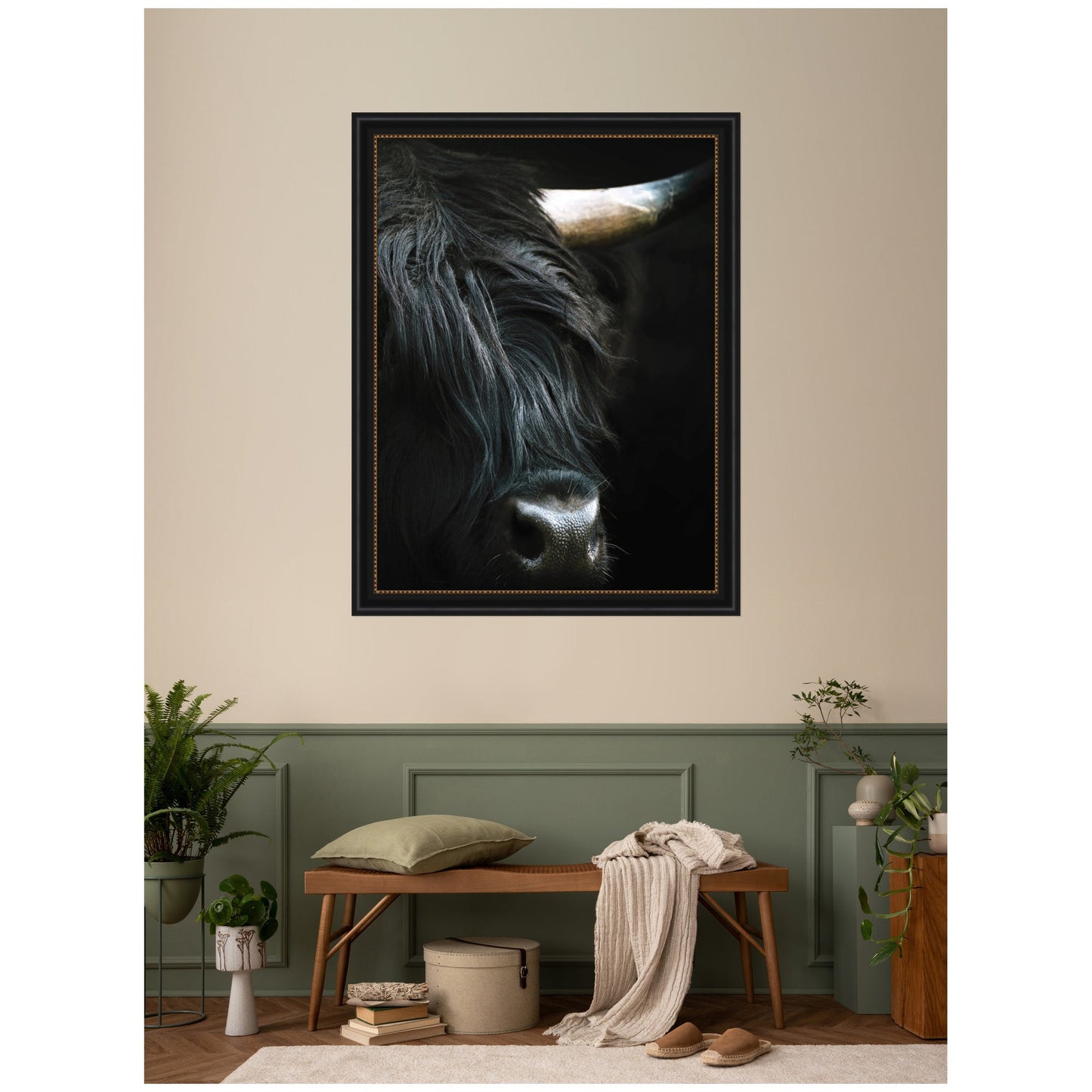 Minimalist Black Highland Cow Close by Michael Schauer Framed Wall Art Print