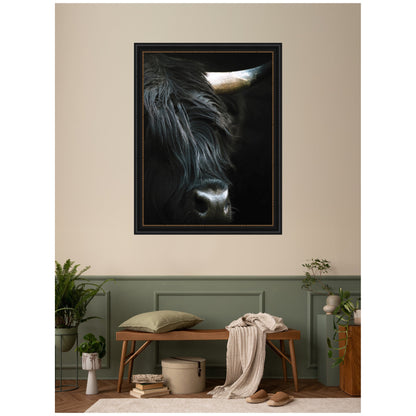 Minimalist Black Highland Cow Close by Michael Schauer Framed Wall Art Print