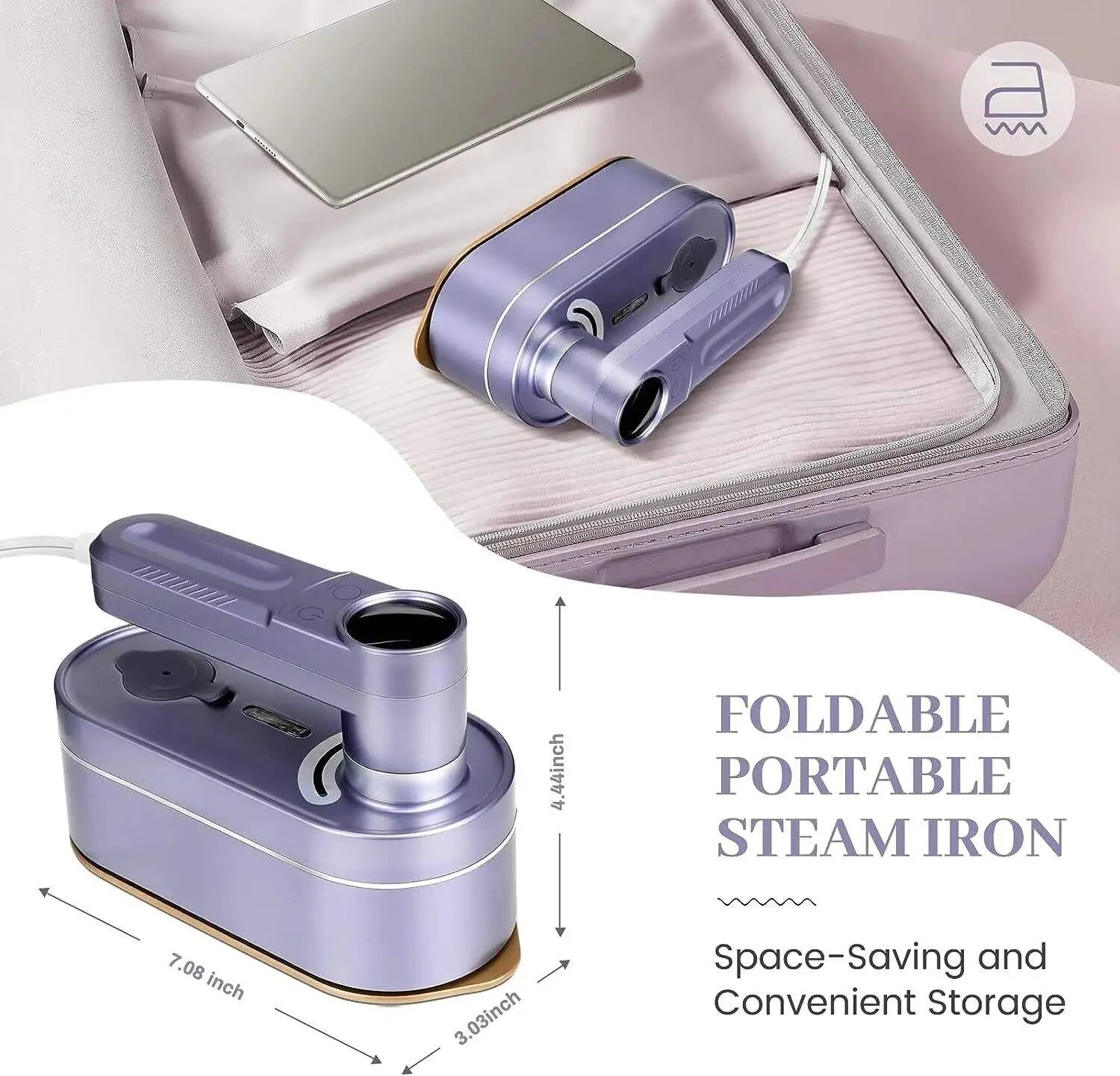 180-degree rotating handle on compact travel iron