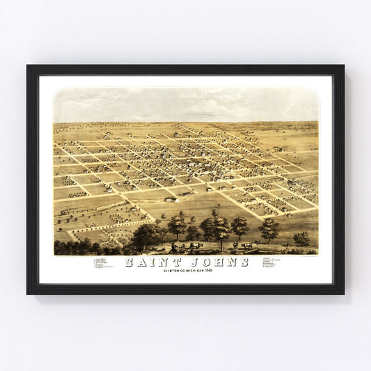 Vintage map of Saint Johns, Michigan, 1868