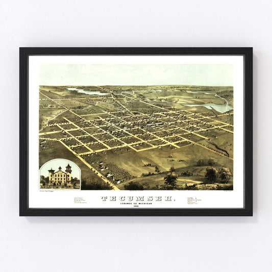 vintage map of Tecumseh, Michigan, 1868