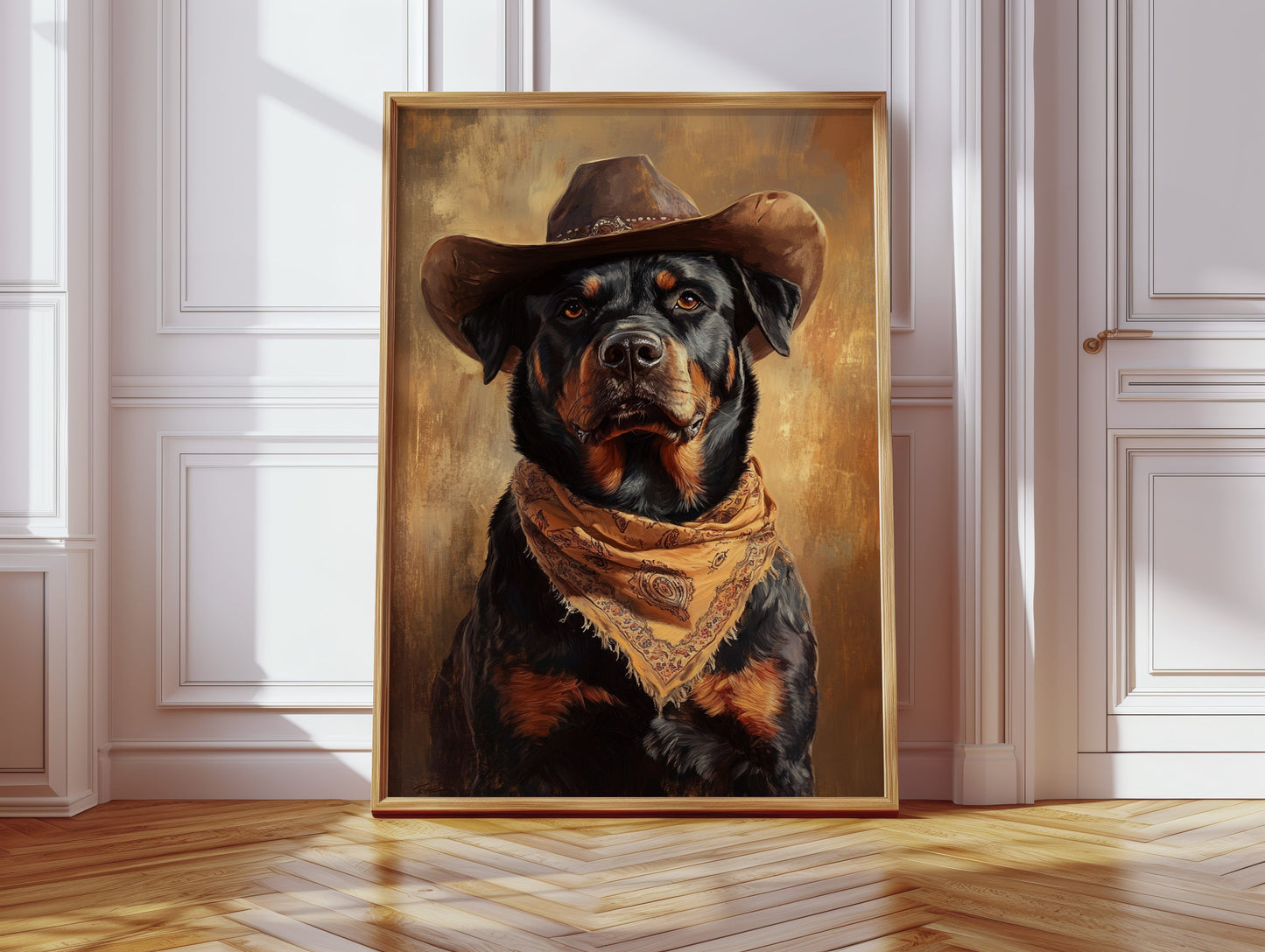 Western Cowboy Rottweiler Rustic Dog Art Print