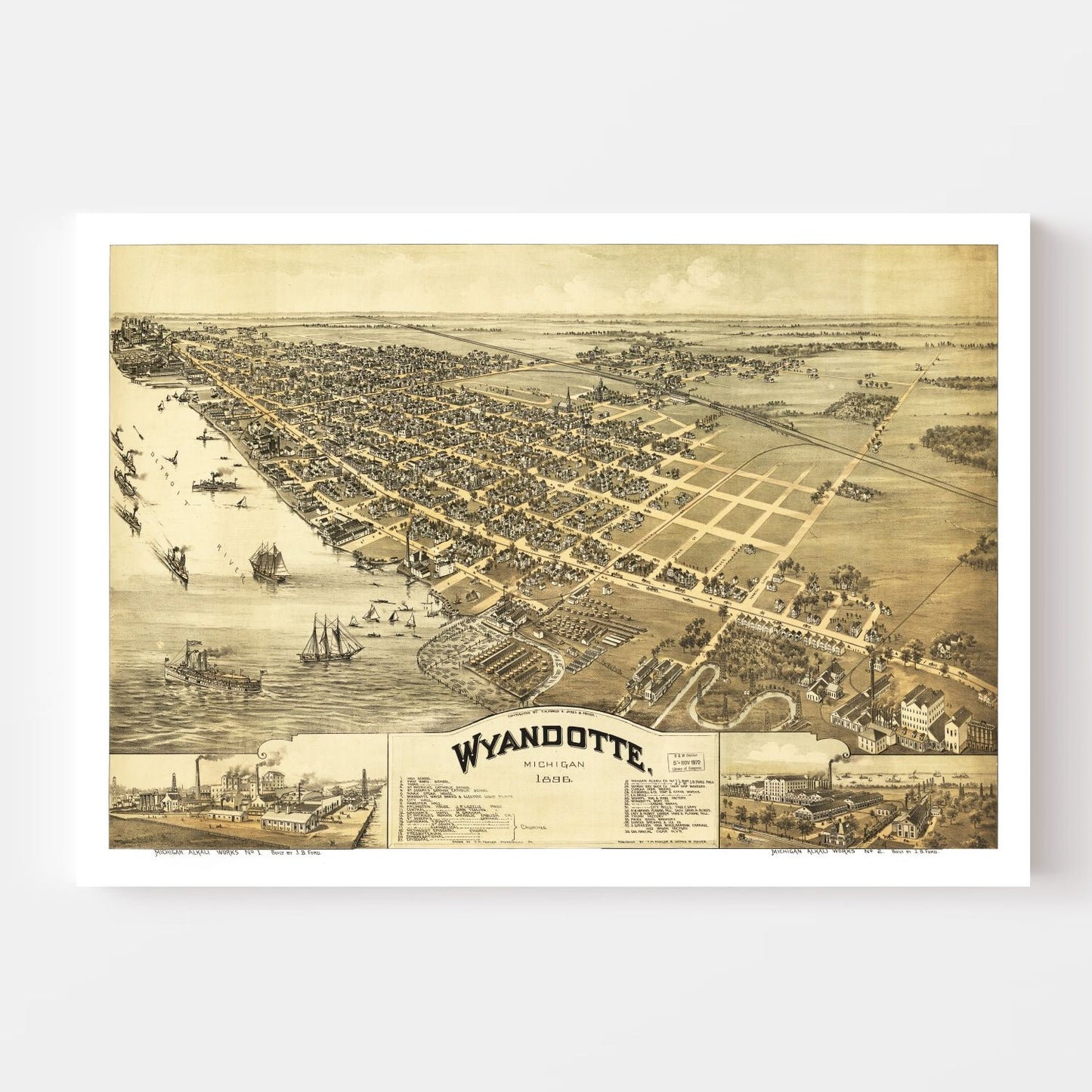 Vintage Map of Wyandotte, Michigan, 1896