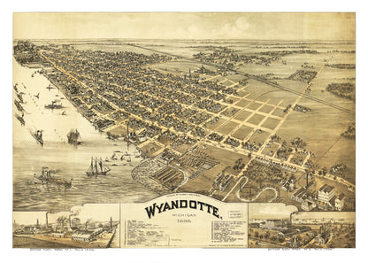 Vintage Map of Wyandotte, Michigan, 1896