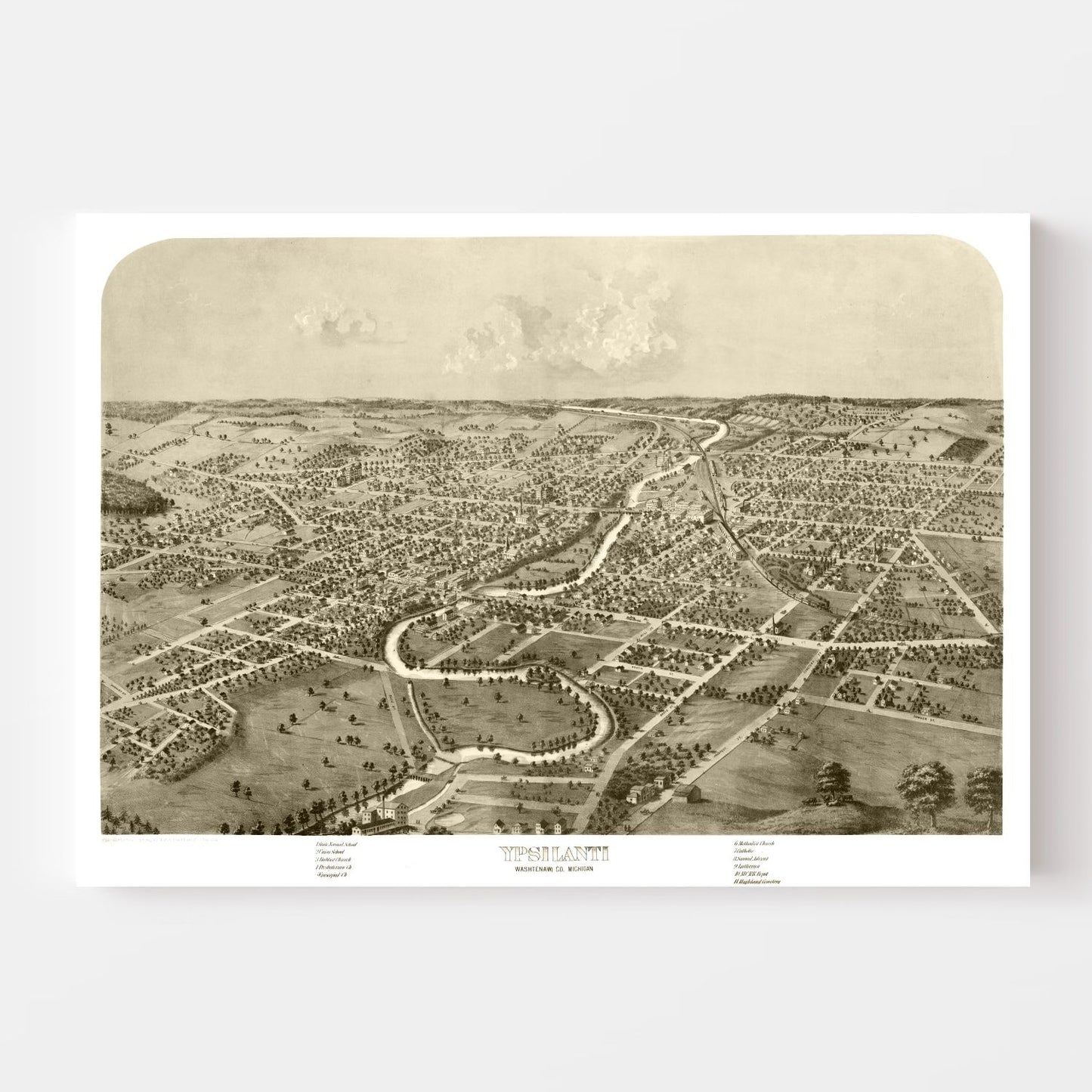 Vintage Map of Ypsilanti, Michigan, 1868
