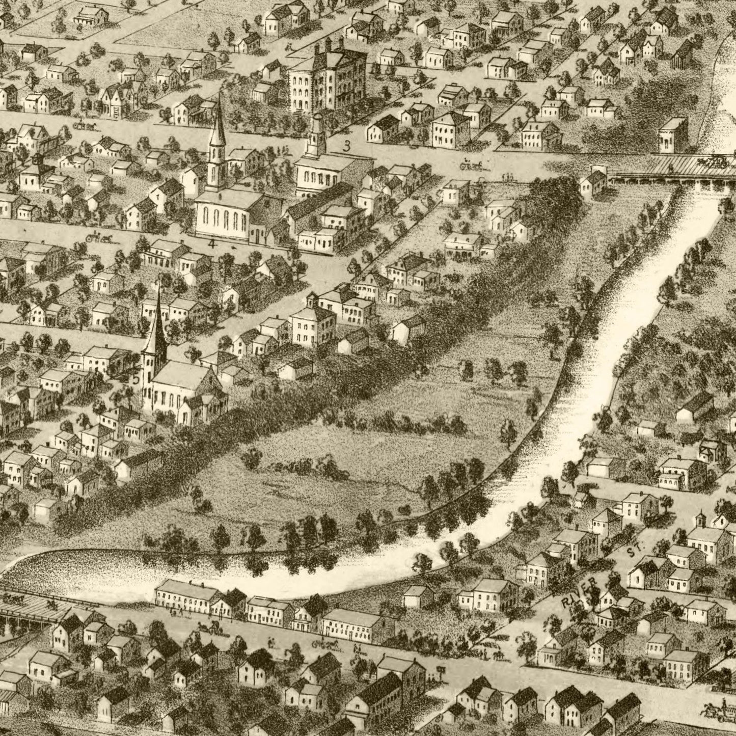 Vintage Map of Ypsilanti, Michigan, 1868