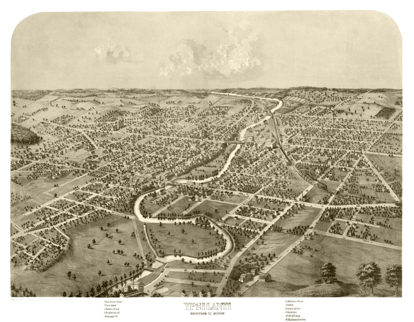 Vintage Map of Ypsilanti, Michigan, 1868