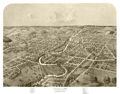 Vintage Map of Ypsilanti, Michigan, 1868