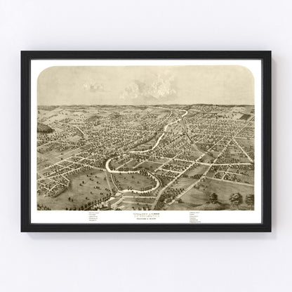 Vintage 1868 map of Ypsilanti Michigan showing city streets and Washtenaw County, restored print