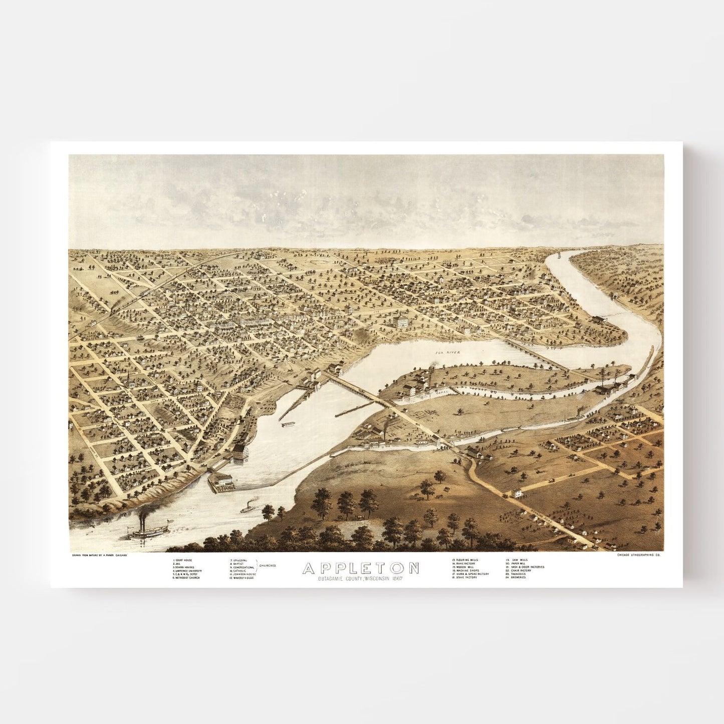 Vintage Map of Appleton, Wisconsin, 1867
