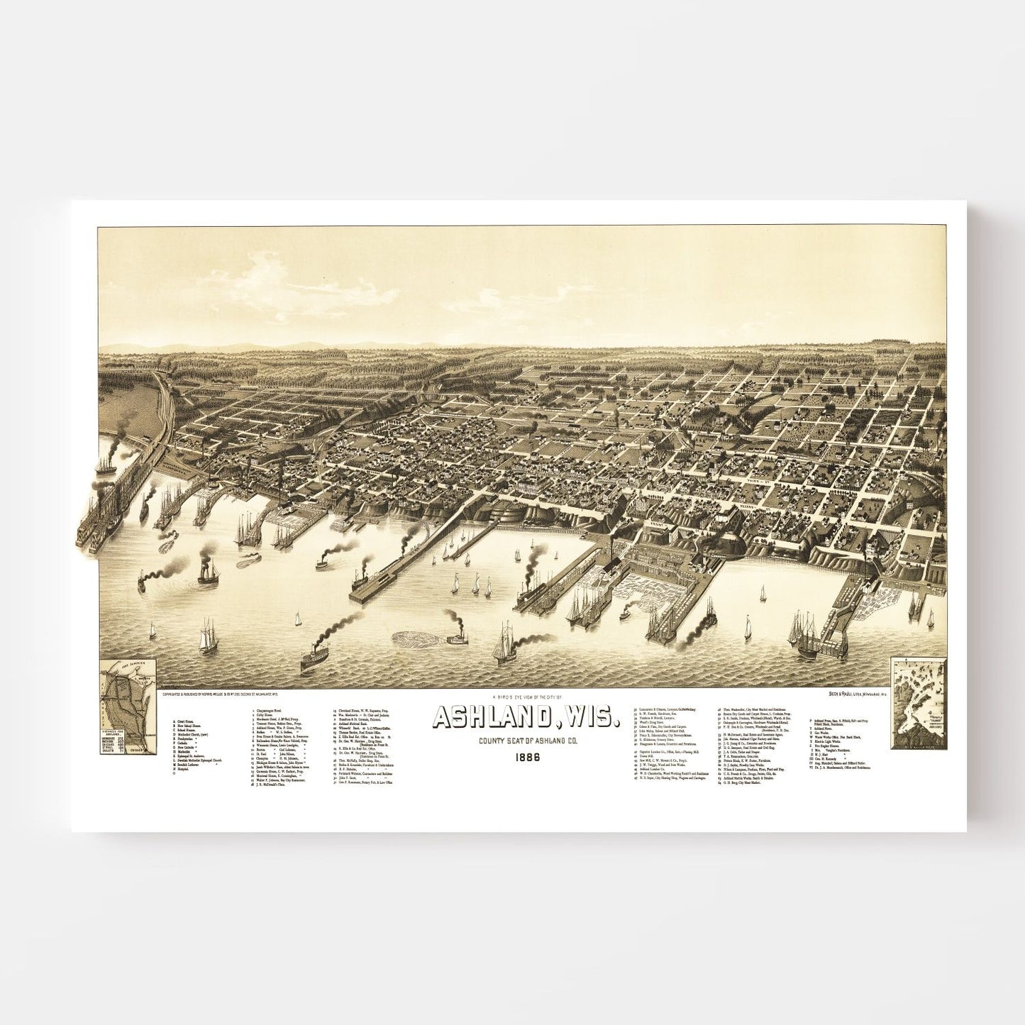 Vintage Map of Ashland, Wisconsin, 1886