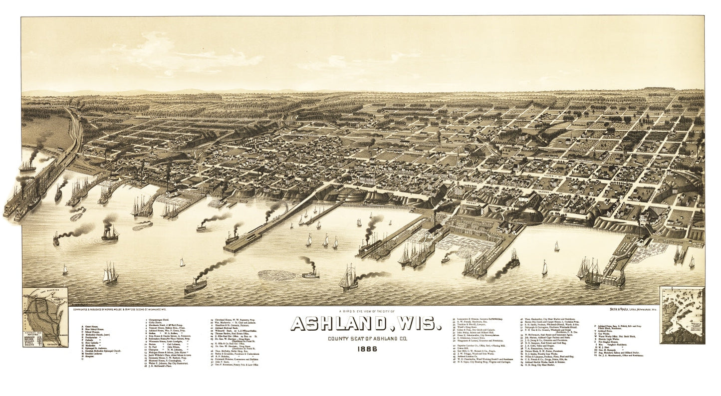 Vintage Map of Ashland, Wisconsin, 1886