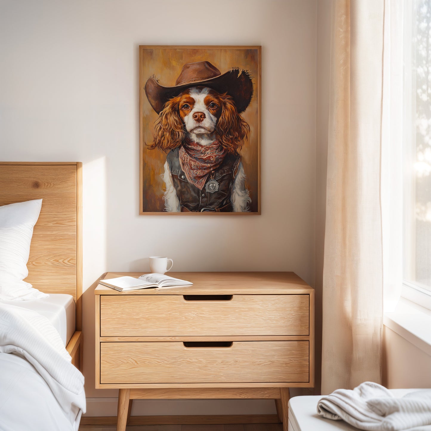 Western Cavalier Cowgirl Dog Art Print